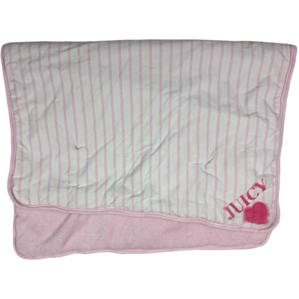 Juicy Couture Pink White Stripe Baby Blanket Heart htf Girl Soft‎ Minky Cotton